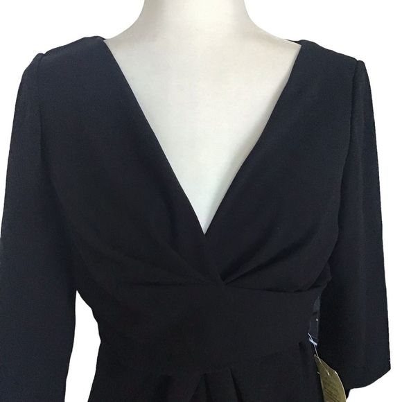DONNA RICCO Dress 3/4 Sleeve Deep V Ruched Front Zip Up In Back Lined Size 6 NWT - Picture 2 of 7